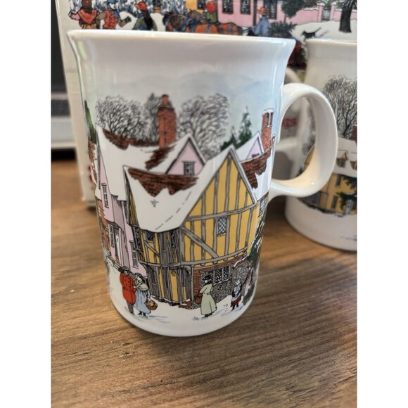 DUNOON 4 Christmas Mugs Scotland Victorian Prints w/ Box Fine White bone china - Picture 9 of 16
